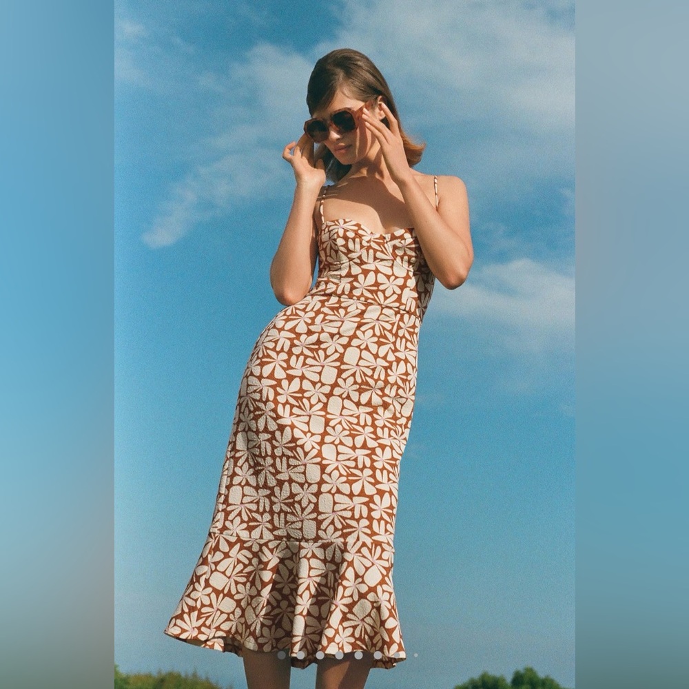 Anthropologie Floral Brown and White Dress